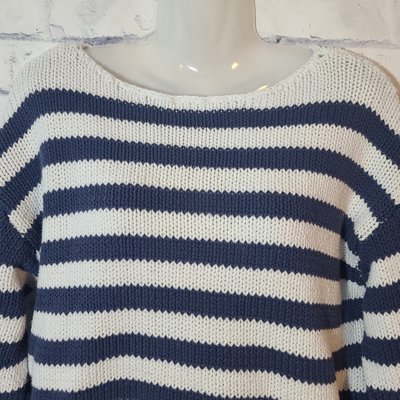Aerie White Navy Striped Wide Neck Cropped Sweater - Picture 3 of 4
